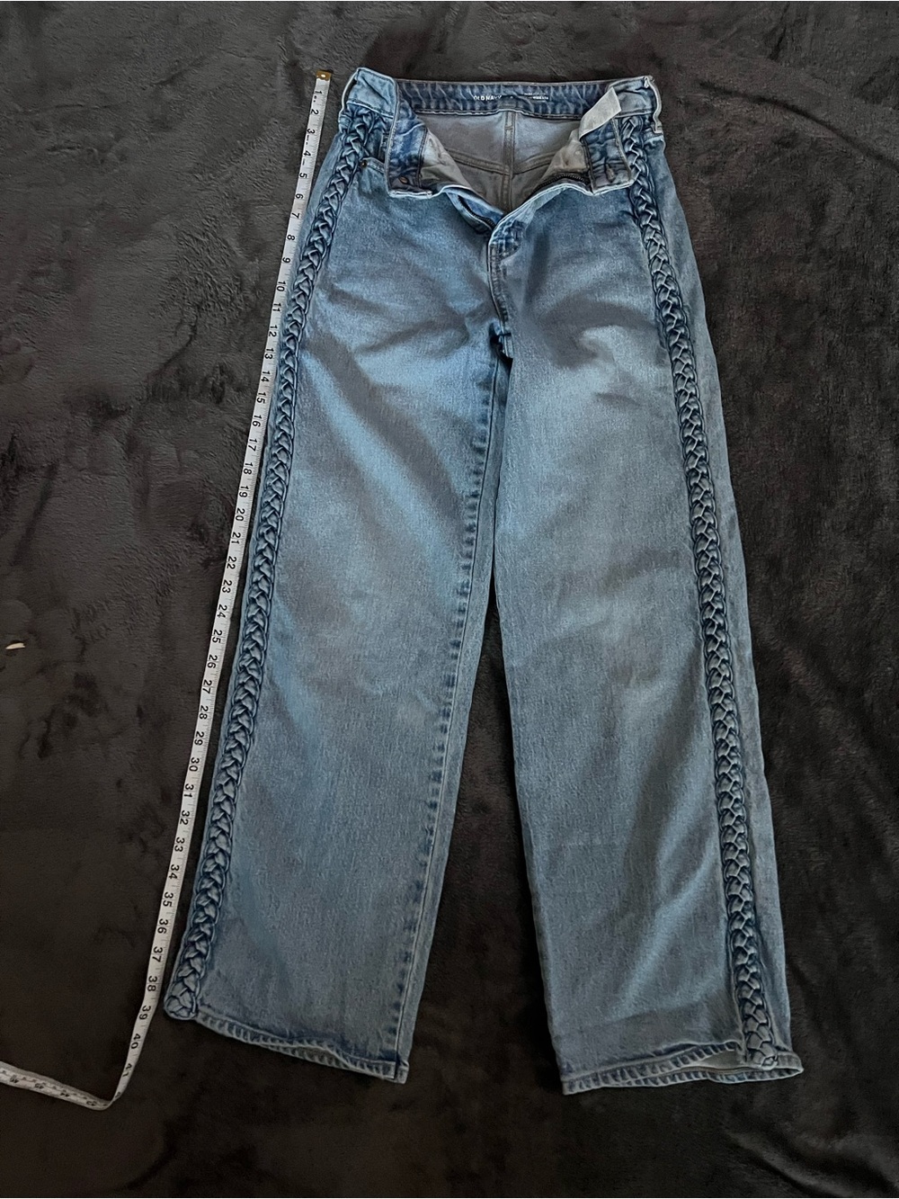 Old Navy Extra High-Rise Sky-Hi Braided Trim Wide Leg Jeans 0